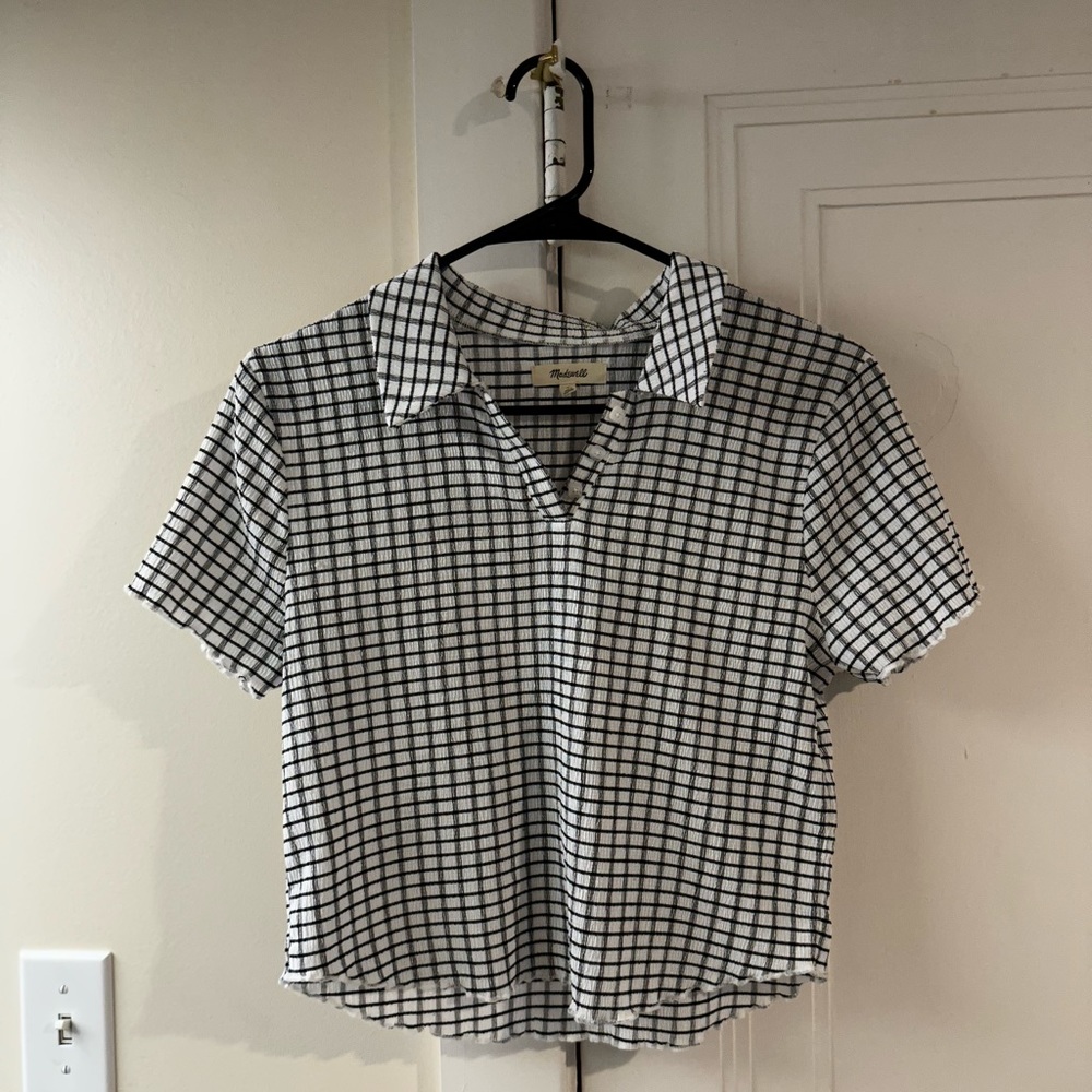 Madewell Seersucker Top | Black & White | Size M
